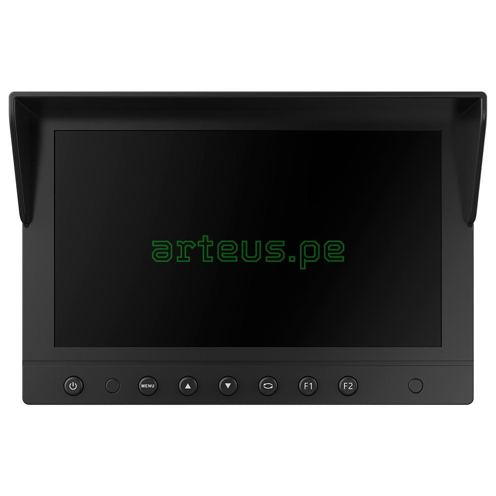 Monitor industrial negro con botones frontales, ideal para videovigilancia y seguridad electrónica
