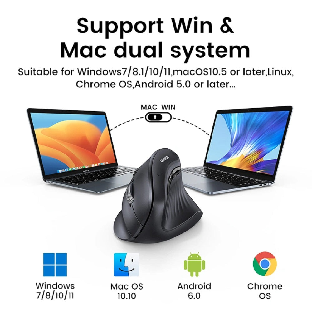 UGREEN MU008 25444 Mouse Wireless BT Ergonómico Vertical Negro 10m