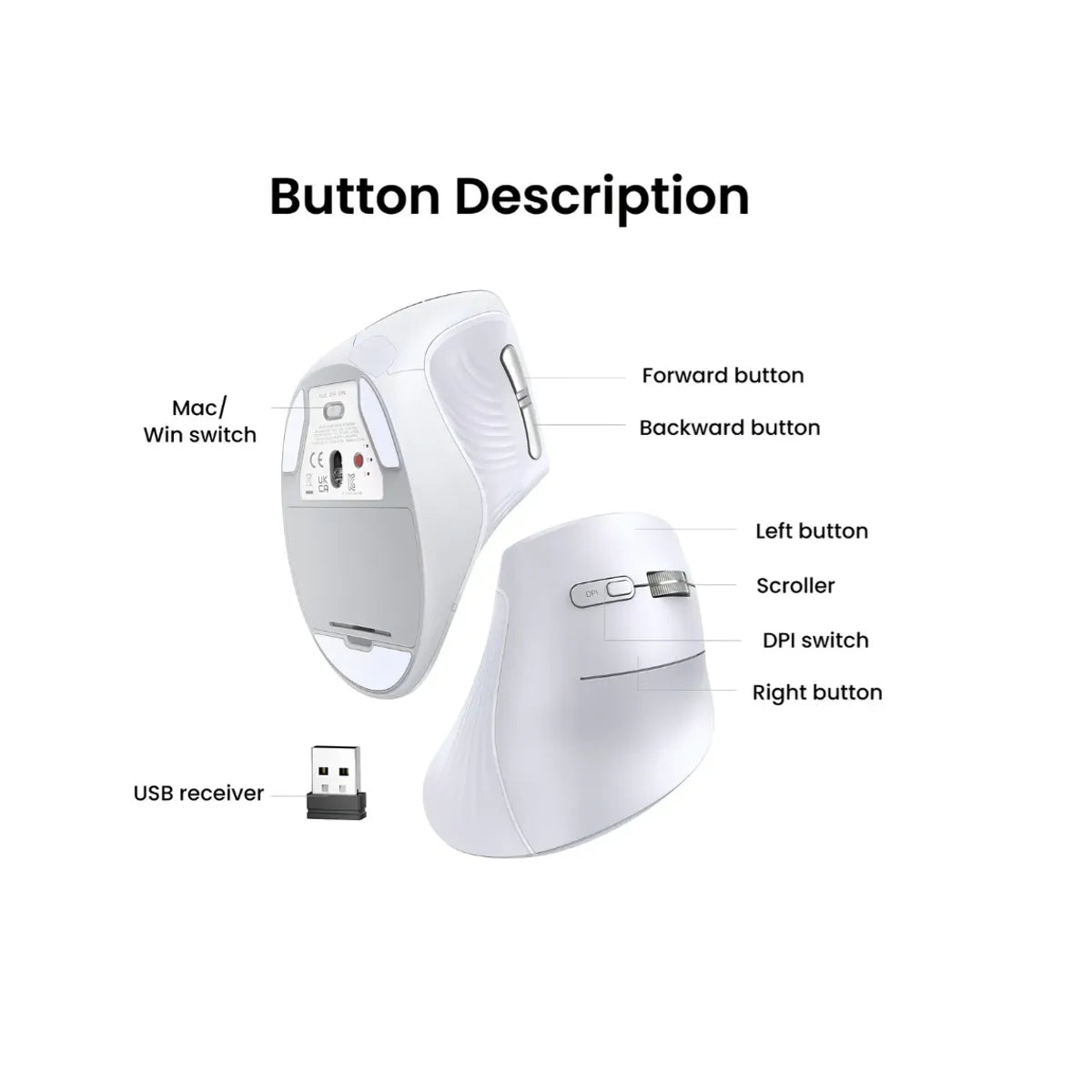 UGREEN MU008 45759 Mouse Ergonómico Vertical Inalámbrico
