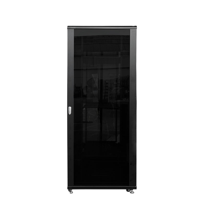 LINKBASIC NCB42-810-CFA Gabinete De Piso 42RU 800 X 1000mm Puertas: Frontal De Vidrio Con Marco Y Posterior Doble Hoja con Malla - Desarmado