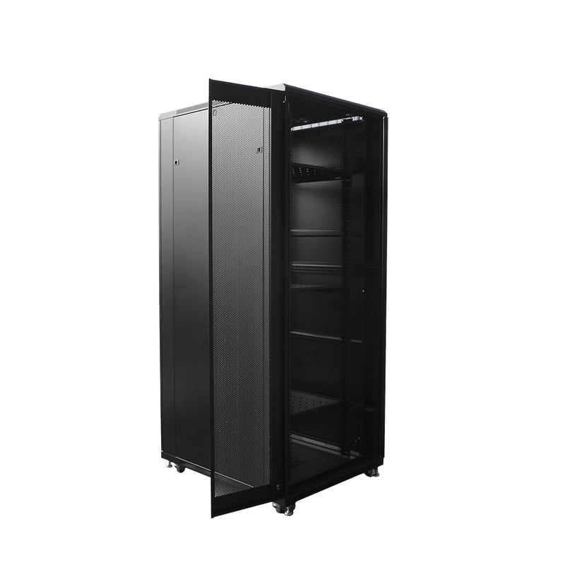 LINKBASIC NCB42-810-CFA Gabinete De Piso 42RU 800 X 1000mm Puertas: Frontal De Vidrio Con Marco Y Posterior Doble Hoja con Malla - Desarmado