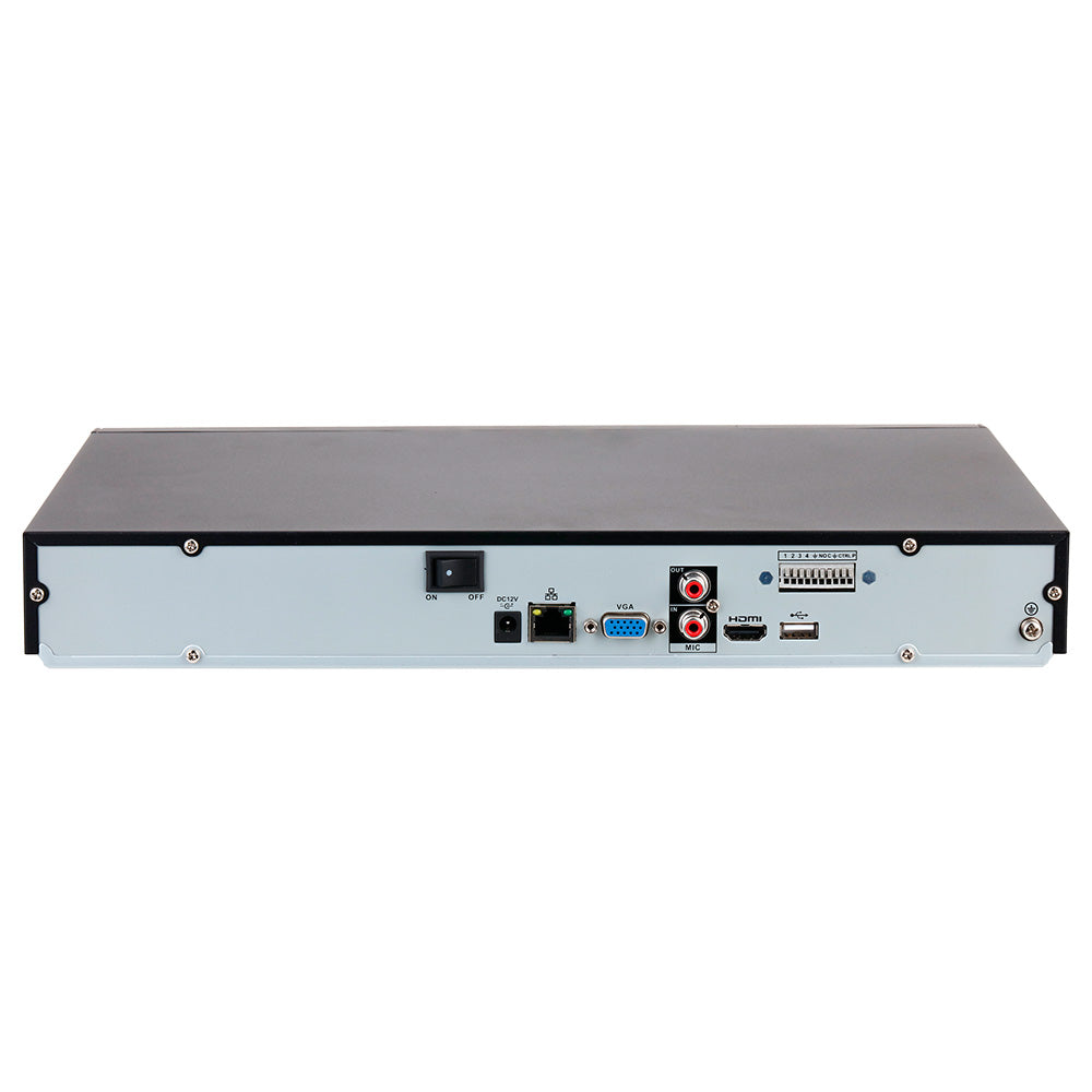 Grabador NVR para videovigilancia con puertos HDMI, VGA, USB y conectores de red