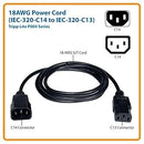 TRIPP.LITE P004-004 Cable de alimentación, para unidad, distribución, de energía, (PDU), C13 a C14,  10 A, 250V, 18 AWG, 1.22 m (4 pies), negro