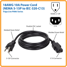 TRIPP-LITE P006-006 Cable, de Alimentación CA, para Computadora, de escritorio, NEMA 5-15P, a C13-10 A, 125V, 18 AWG, 1,83m, (6 pies), negro