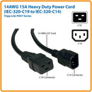 TRIPP-LITE P047-010 Cable de alimentación, C19 a C14, Alta resistencia, 15 A, 250 V, 14 AWG, 3.05 m (10 pies), negro