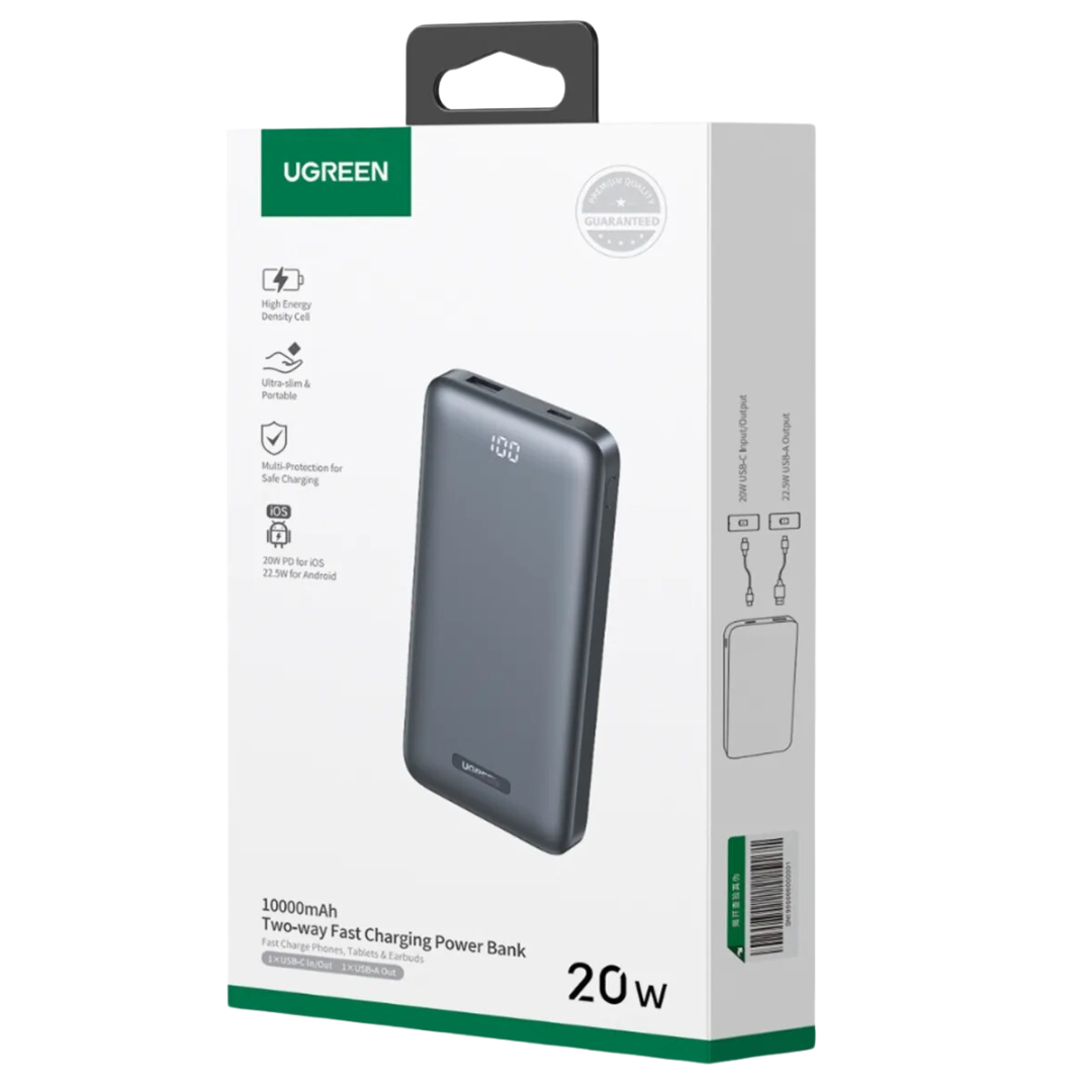 UGREEN  PB198 60689 Power Bank Cargador portátil Ultra delgado 10000mAh USB-A + USB-C