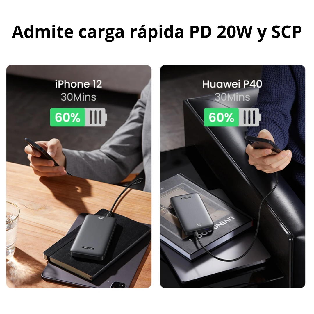 UGREEN  PB198 60689 Power Bank Cargador portátil Ultra delgado 10000mAh USB-A + USB-C