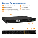 TRIPP-LITE PDUMH20HVATNET Controlable Monofásico, de 3,2-3,8 kW, tomacorrientes, 200-240V, (8 C13 y 2 C19), 2 C20, Cable, 3.6m, (12 pies), para instalación, en Rack, de 1U, TAA