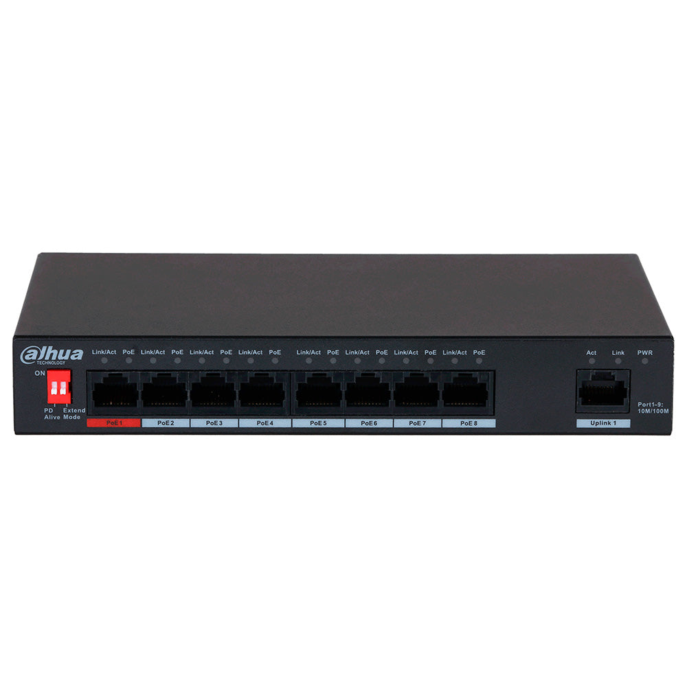 DAHUA DH-PFS3009-8ET-96 - Switch Conmutador de 8 canales POE 96w