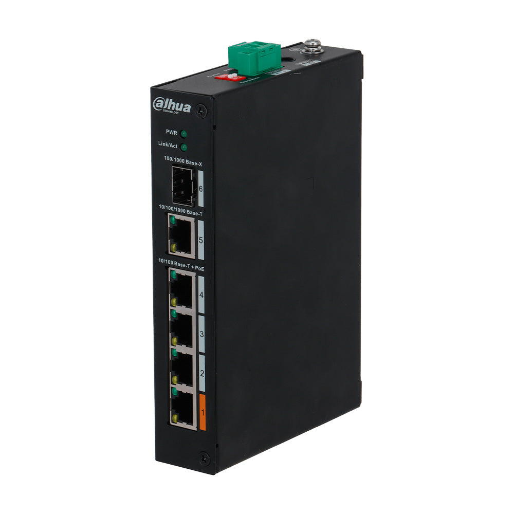 DAHUA DH-PFS3106-4ET-60, Switch 4 Puertos POE 10/100Mbps, 2Uplink Giga, 2SFP, 60w. No administra. Capa 2. Hi POE