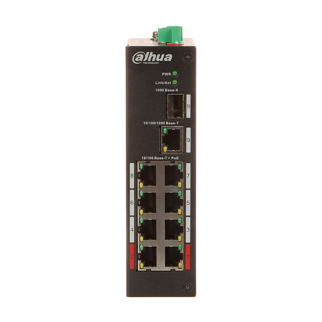 DAHUA DH-PFS3110-8ET-96 Switch POE Industrial 8 Puertos 10/100 1Uplink 1SFP Gigabit 96W - SIN FUENTE