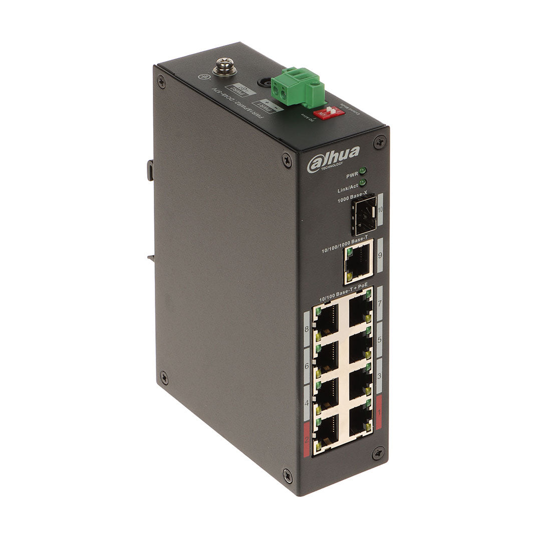 DAHUA DH-PFS3110-8ET-96 Switch POE Industrial 8 Puertos 10/100 1Uplink 1SFP Gigabit 96W - SIN FUENTE