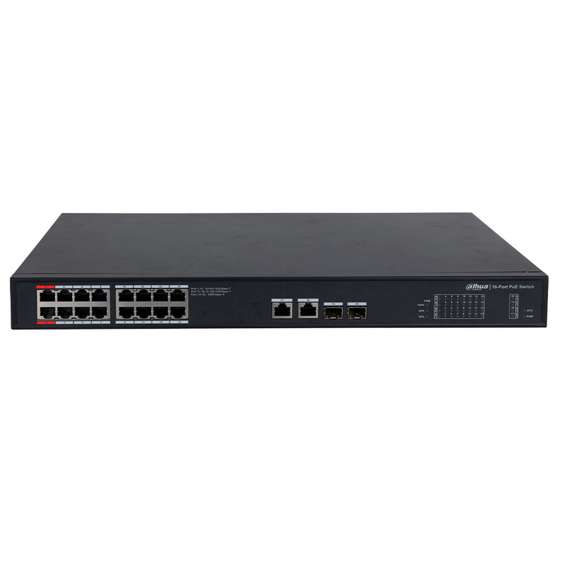 DAHUA DH-PFS3220-16GT-190, Switch 16 Puertos POE Giga, 2Uplink Giga, 2SFP Giga, 190w. No Administra, Capa 2