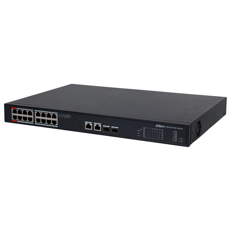 DAHUA DH-PFS3220-16GT-190, Switch 16 Puertos POE Giga, 2Uplink Giga, 2SFP Giga, 190w. No Administra, Capa 2