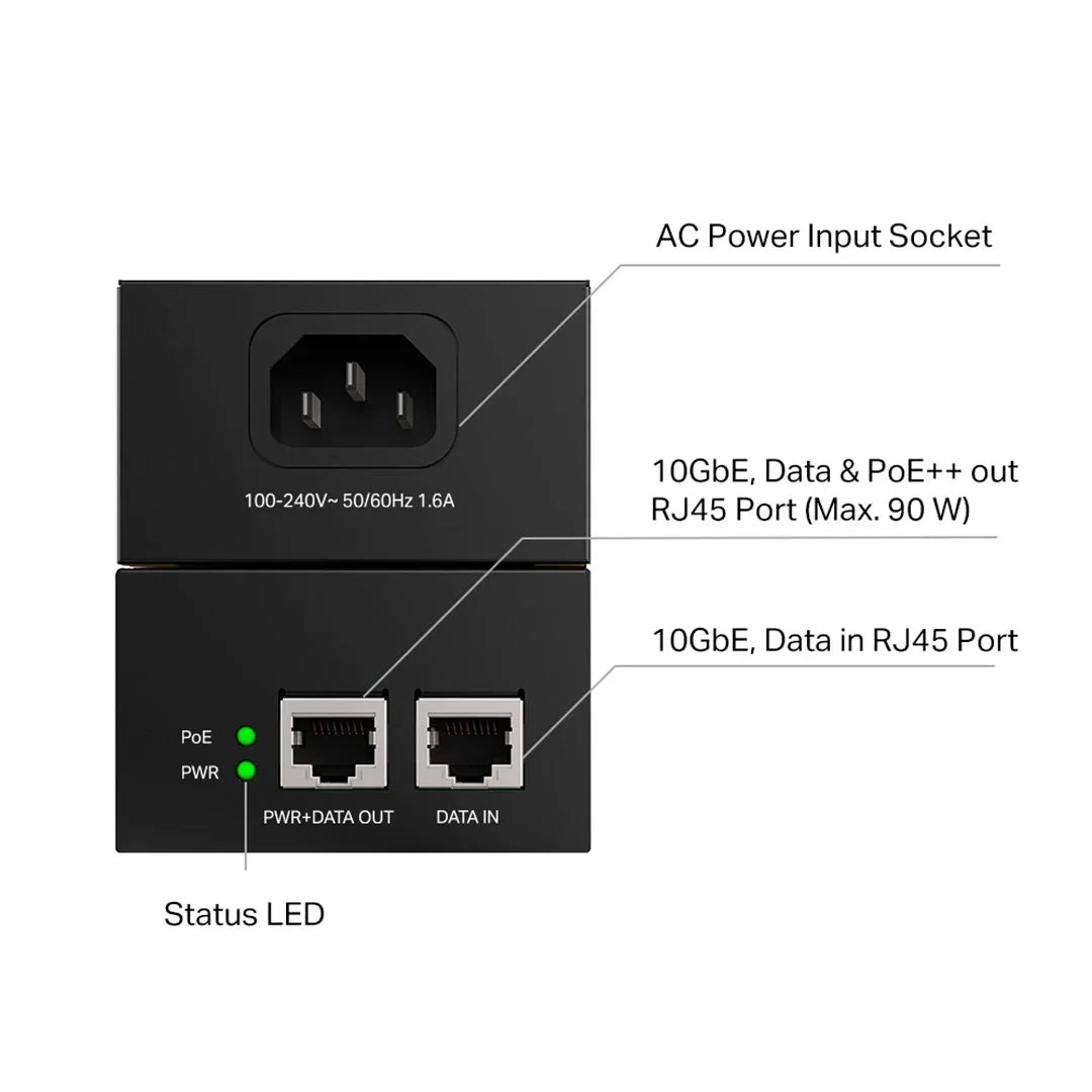 TP-LINK POE380S Inyector PoE++ Omada 2 Puertos 10G 90w