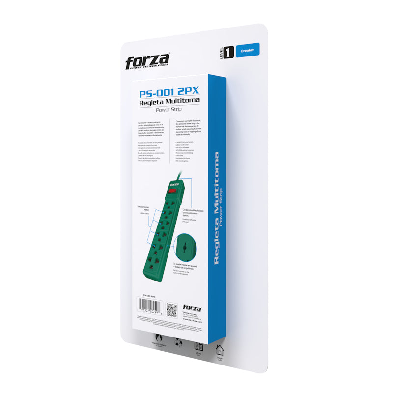 FORZA PS-001 2PX Regleta Supresor de Picos 2200W 6 Tomas 220V