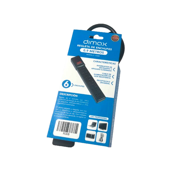DIMAX R308 SUPRESOR DE PICOS 6 TOMAS 0.9MT 10A/220V