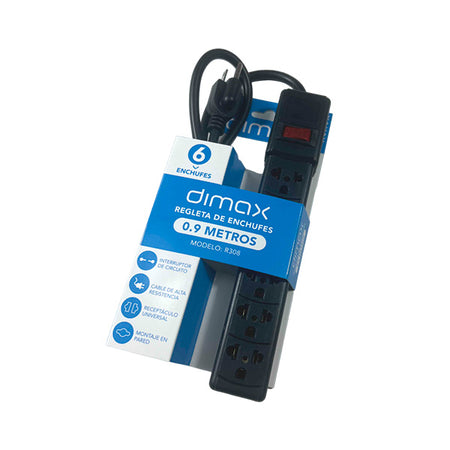 DIMAX R308 SUPRESOR DE PICOS 6 TOMAS 0.9MT 10A/220V