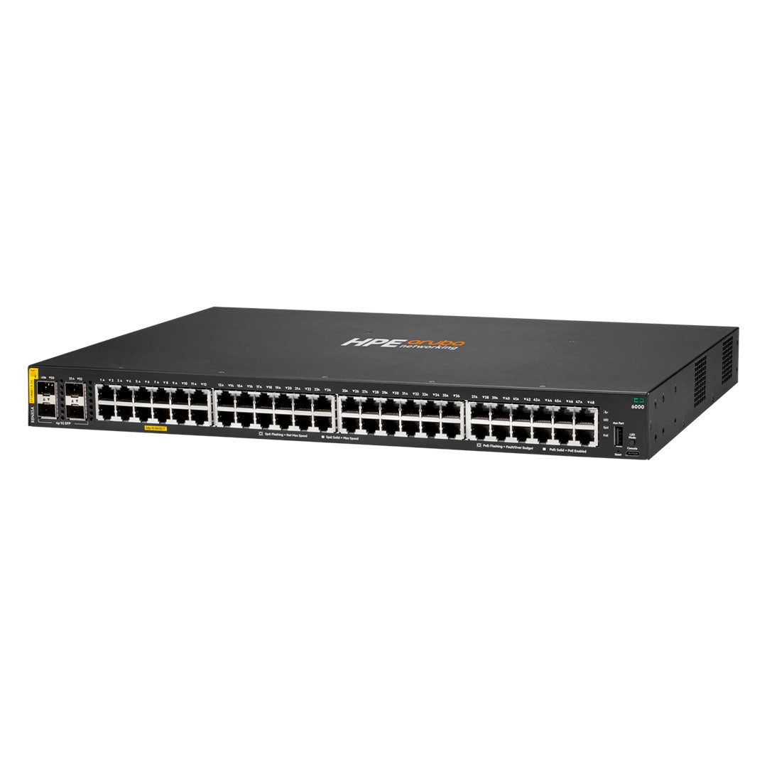HPE ARUBA R8N85A Switch PoE 48 Puertos Gigabit, Conmutador HPE Aruba Networking CX 6000 48G Clase 4 PoE 4SFP 370W