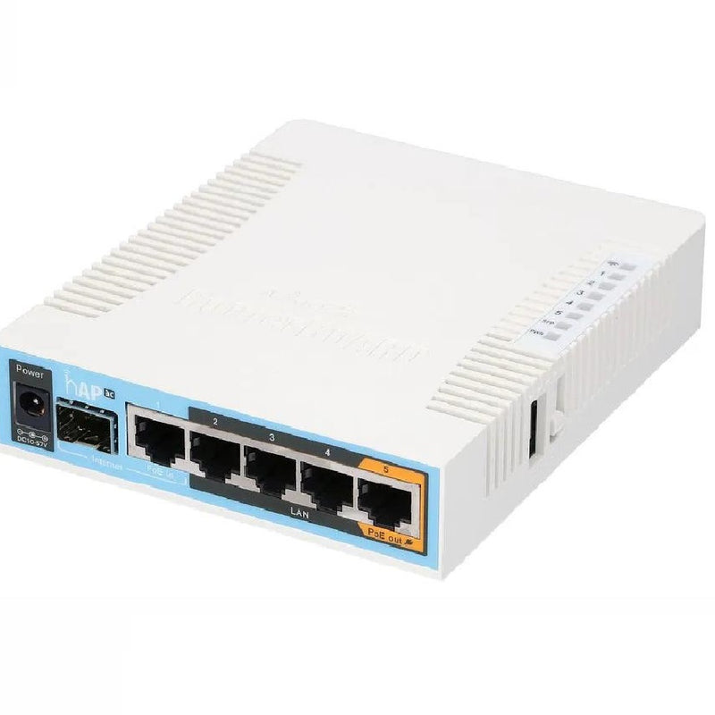 MIKROTIK RB962UiGS-5HacT2HnT, HAP AC Router 5 Puertos Giga RJ45, 1 SFP, 1 USB, WIFI doble banda 3X3 1w de potencia