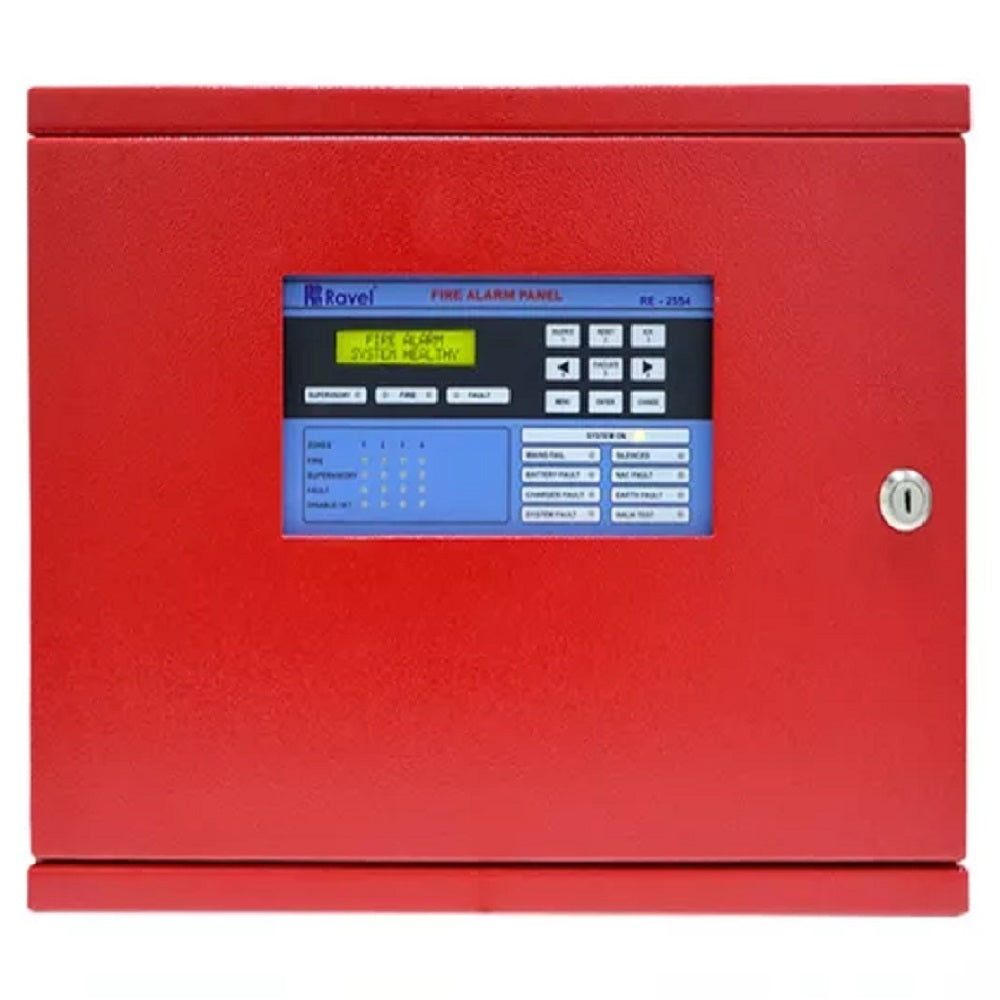 RAVEL RE-2554 Panel de alarma contra incendio convencional 4 zonas 24v 2 hilos