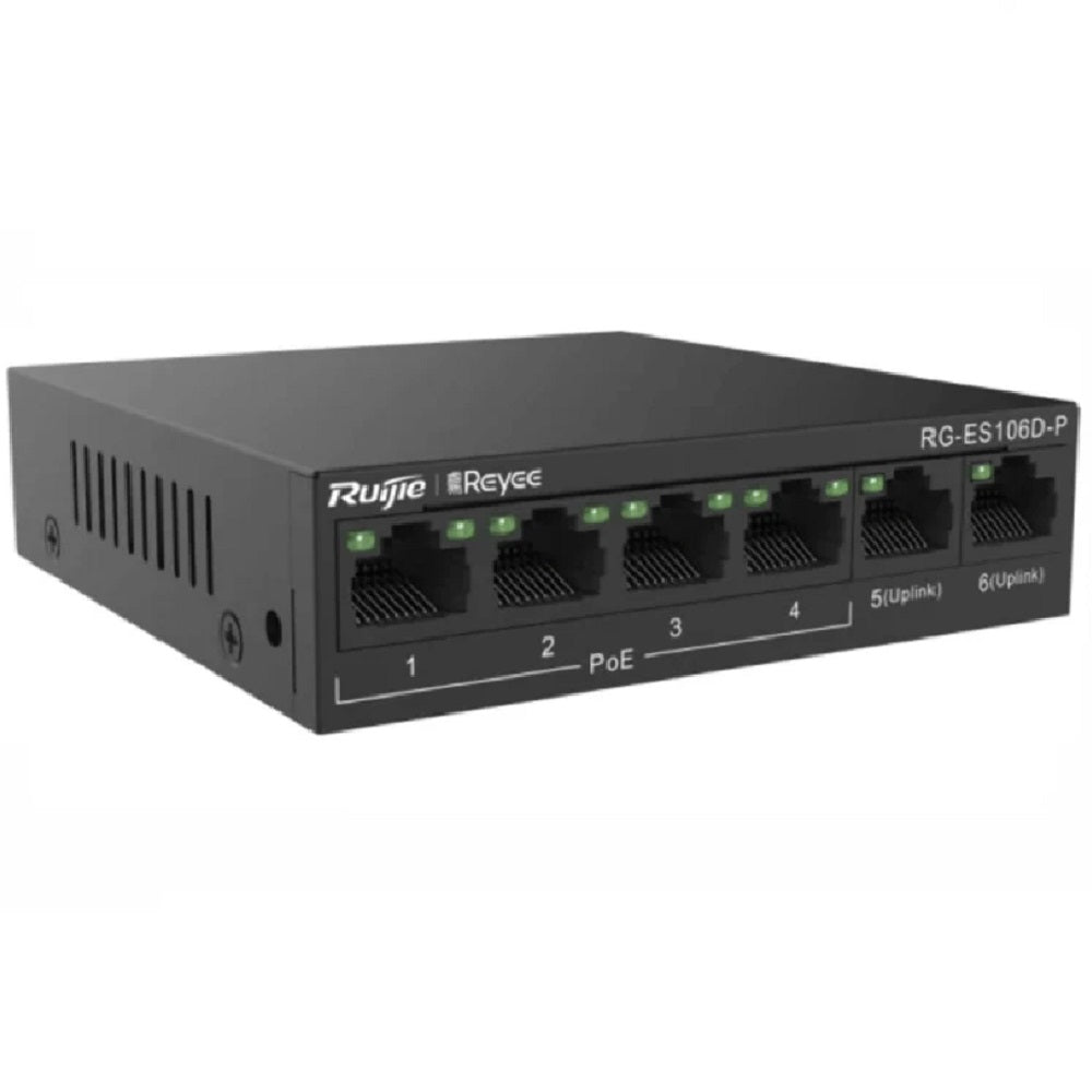 RUIJIE REYEE RG-ES106D-P V2 Switch 2 Puertos 10/100 y 4 Puertos PoE 54W L2