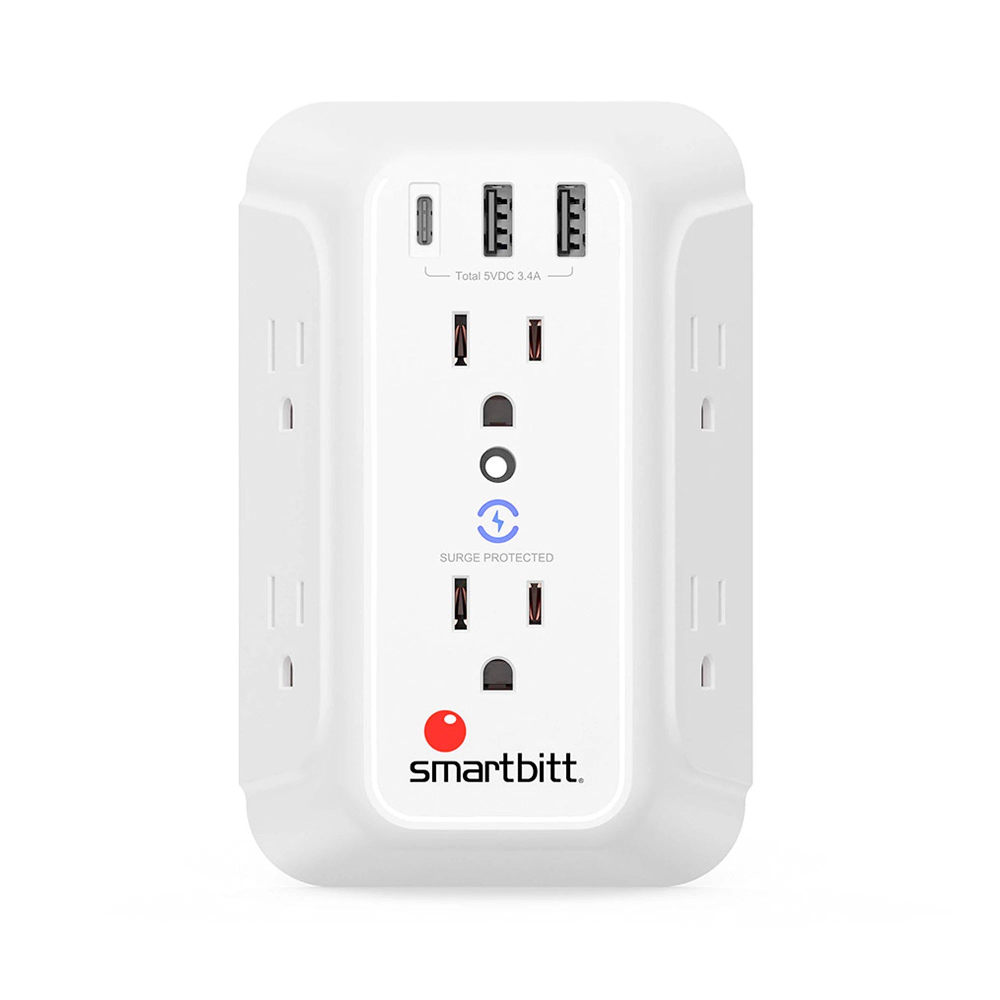 SMARTBITT SBSS-BW6-3U Supresor De Picos 6 Tomas Con 2 Puertos USB