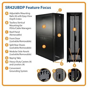 TRIPP-LITE SR42UBDP Gabinete, Premium, Profundo, SmartRack, de 42U, con puertas, y paneles laterales