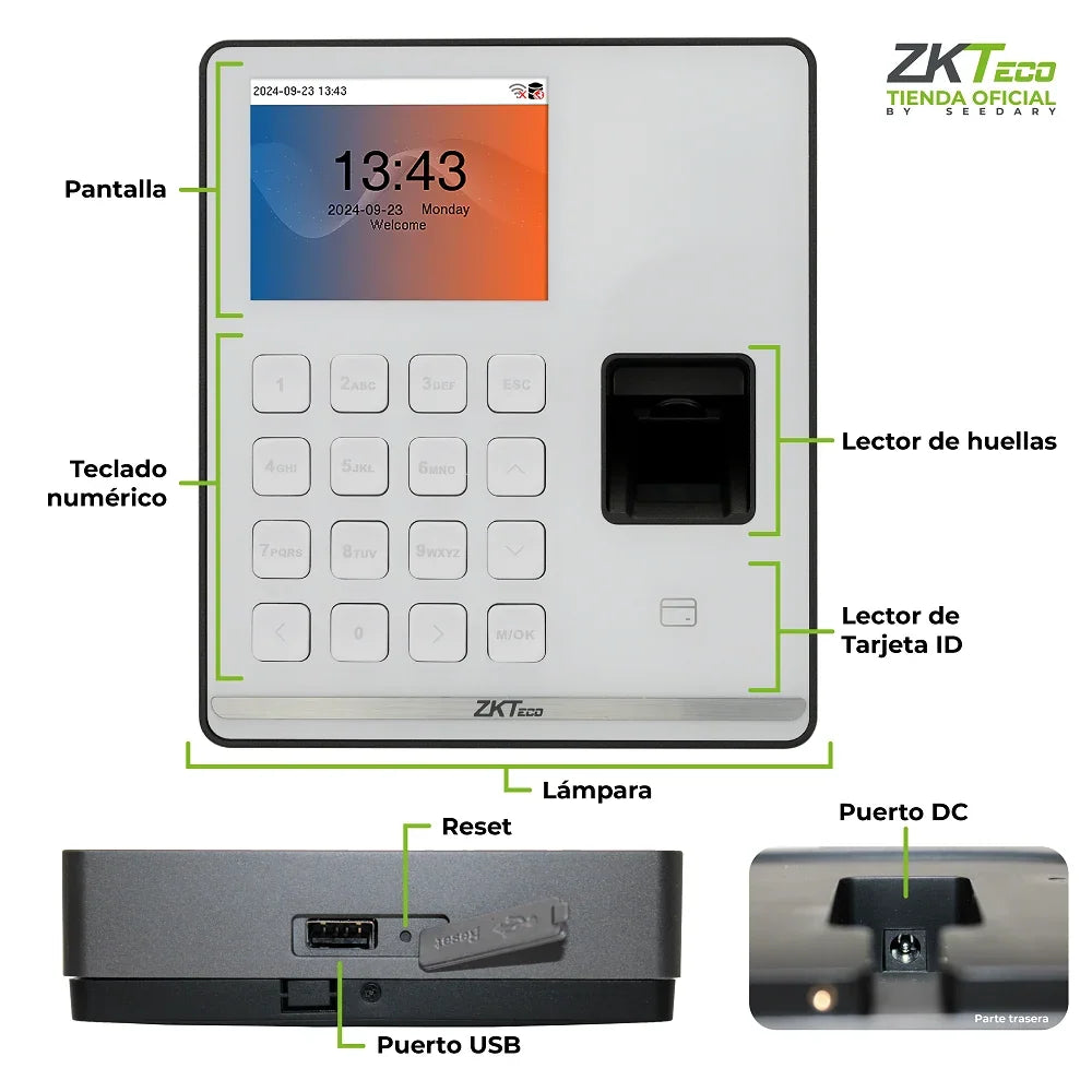 ZKTECO SENSEFP M1 Control de Asistencia Blanco Con Lector de Huella y Tarjeta