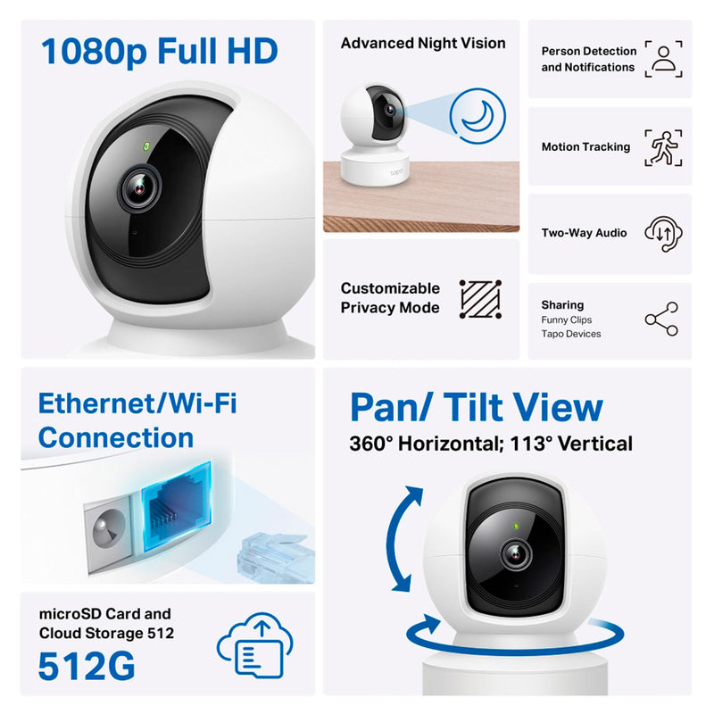 TP-LINK TAPO C202 Cámara de seguridad WIFI 2MP 360º PT