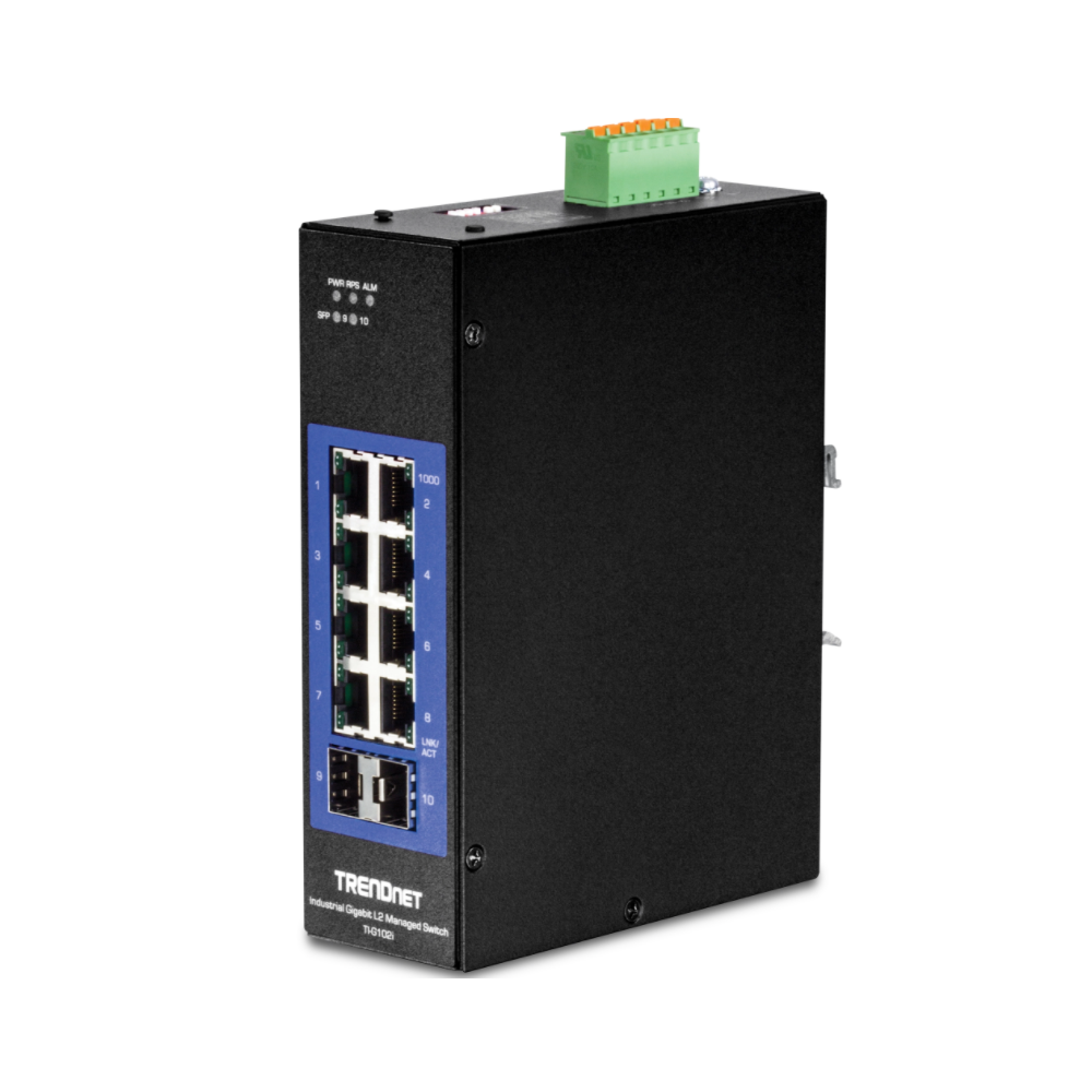TRENDNET TI-G102i -  Conmutador de riel DIN industrial Gigabit L2 de 10 puertos