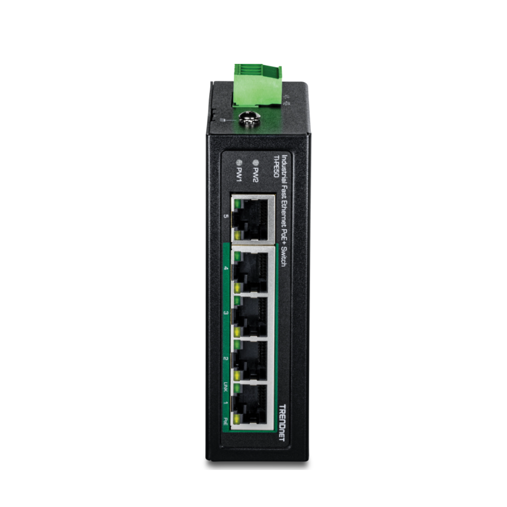 TRENDNET TI-PE50 - Conmutador de riel DIN Industrial Fast Ethernet PoE de 5 puertos