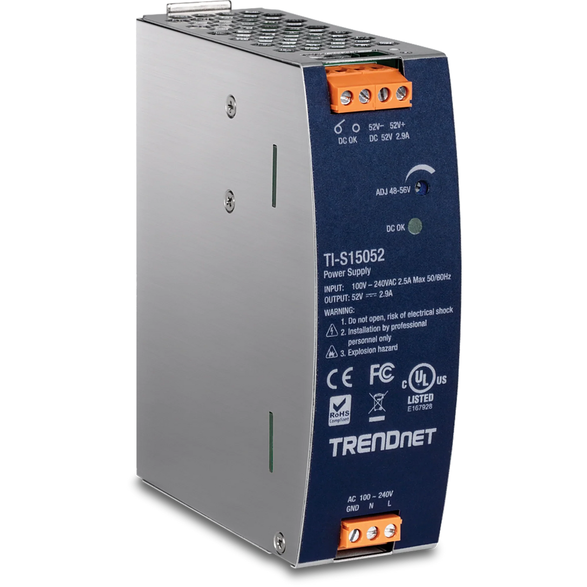 TRENDNET TI-S15052 Fuente de Alimentación DIN-Rail de AC a DC de 150W 2,89A 52V DC Y Función PFC