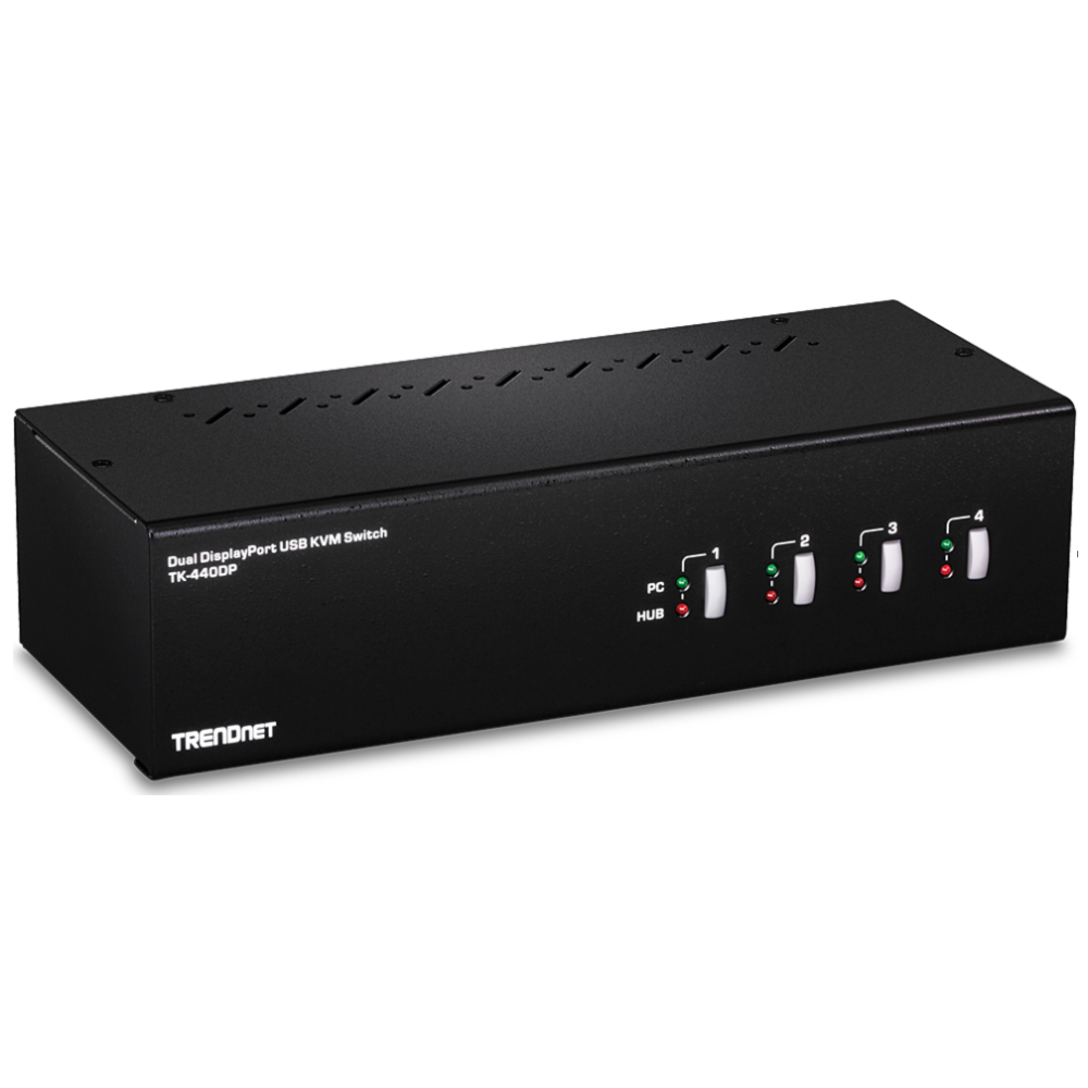 TRENDNET TK-440DP -  Conmutador KVM con puerto de pantalla y monitor doble de 4 puertos