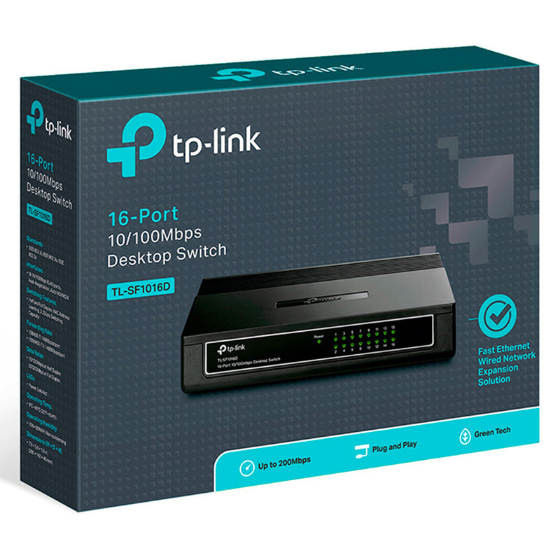 TP-LINK TL-SF1016D Switch de 16 puertos 10/100Mbps, plástico, de escritorio auto MDI/MDIX