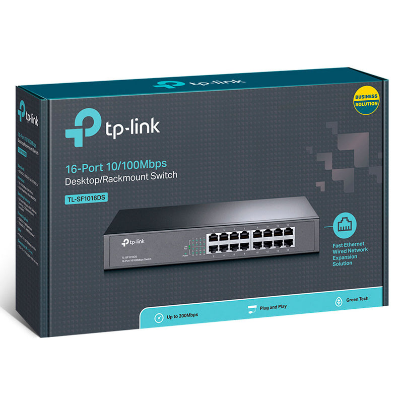 TP-LINK TL-SF1016DS Switch de 16 puertos 10/100Mbps, metal, montaje en rack 13"