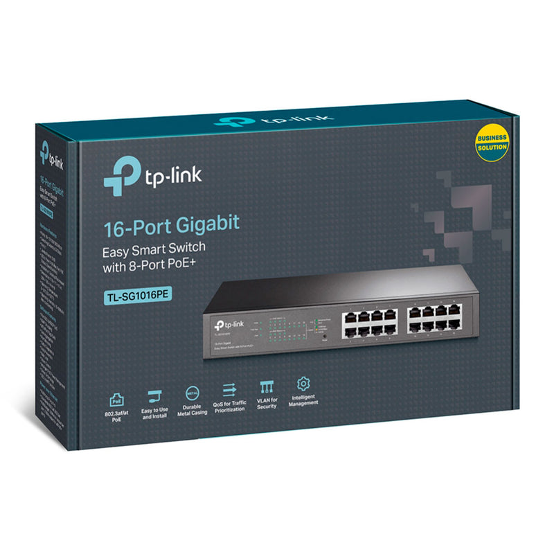 TP-LINK TL-SG1016PE Switch gigabit de 16 puertos con 8 puertos POE+, 110W auto MDI/MDIX montaje en rack