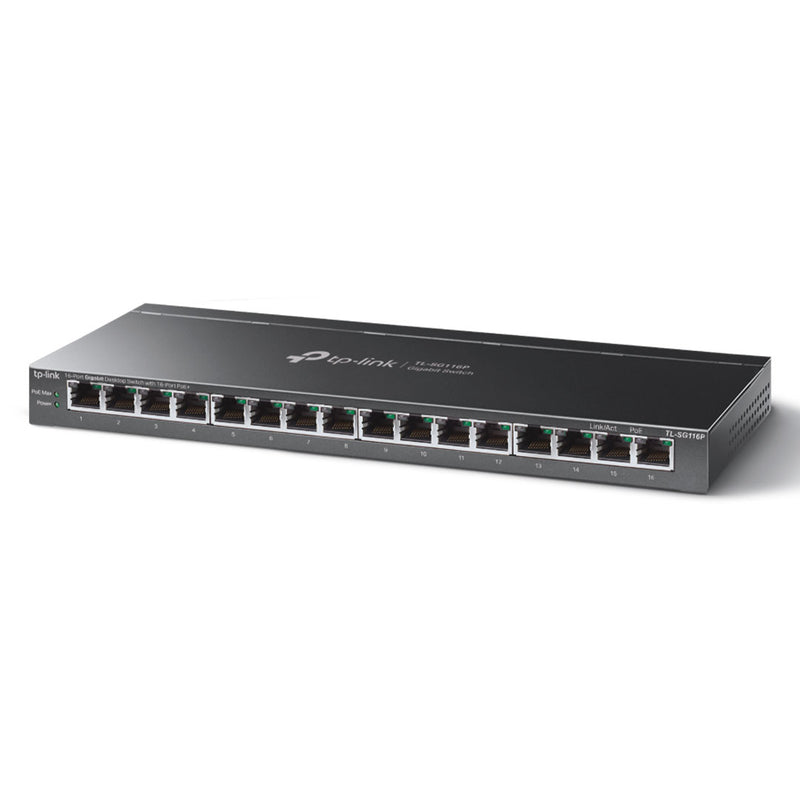 TP-LINK TL-SG116P Conmutador de escritorio Gigabit de 16 puertos con PoE+ de 16 puertos