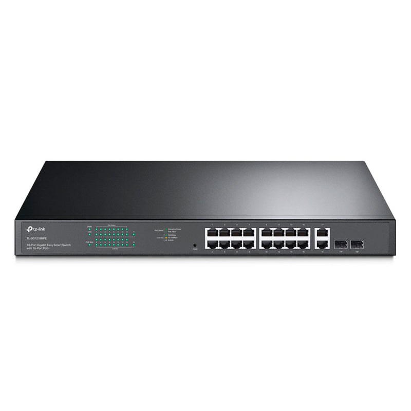 TP-LINK TL-SG1218MPE Switch gigabit inteligente de 18 puertos con 16 puertos POE+, 2 puertos gigabit no PoE 2 ranuras SFP 192W