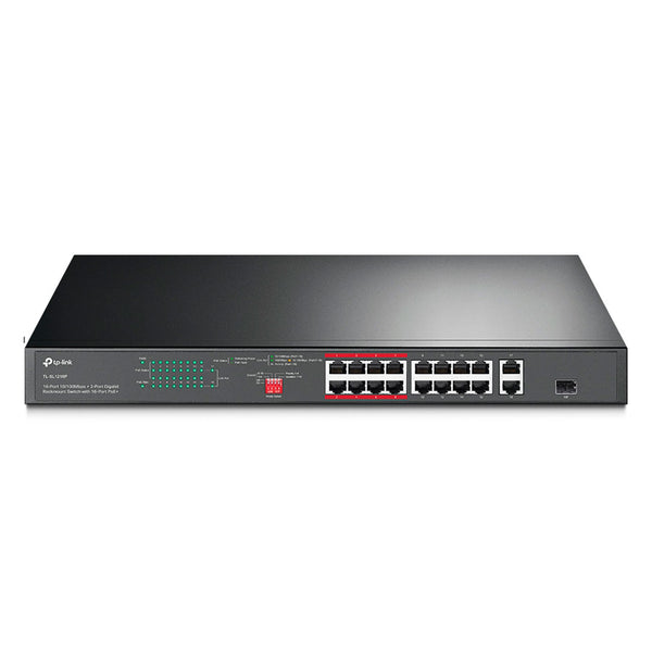 TP-LINK TL-SL1218P Switch para montaje en rack de 16 puertos PoE+ 10/100 Mbps + 2 puertos Gigabit