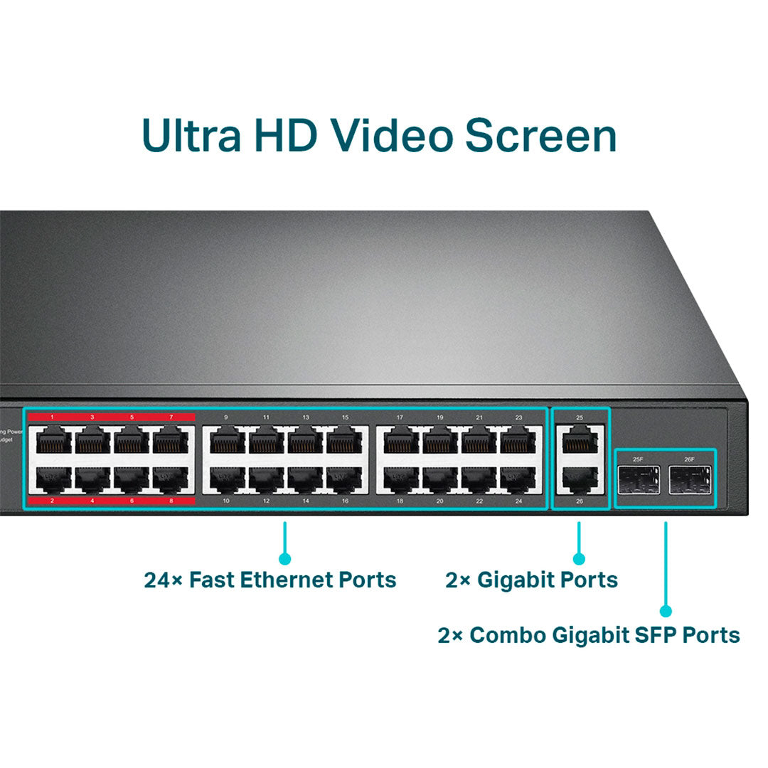 TP-LINK SL1226P Switch 24 Puertos 10/100Mbps 2P Gigabit PoE+