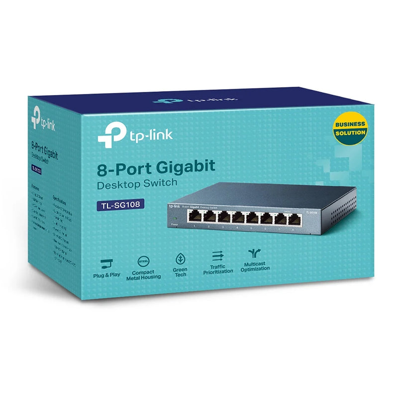 TP-LINK SG108, Switch Gigabit 8 puertos 10/100/1000Mbps metal auto MDI/MDIX