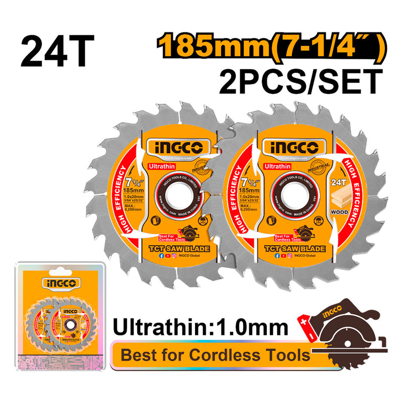 INGCO TSB1853 Set de disco de sierra para madera 185mm (7-1/4") 2 piezas