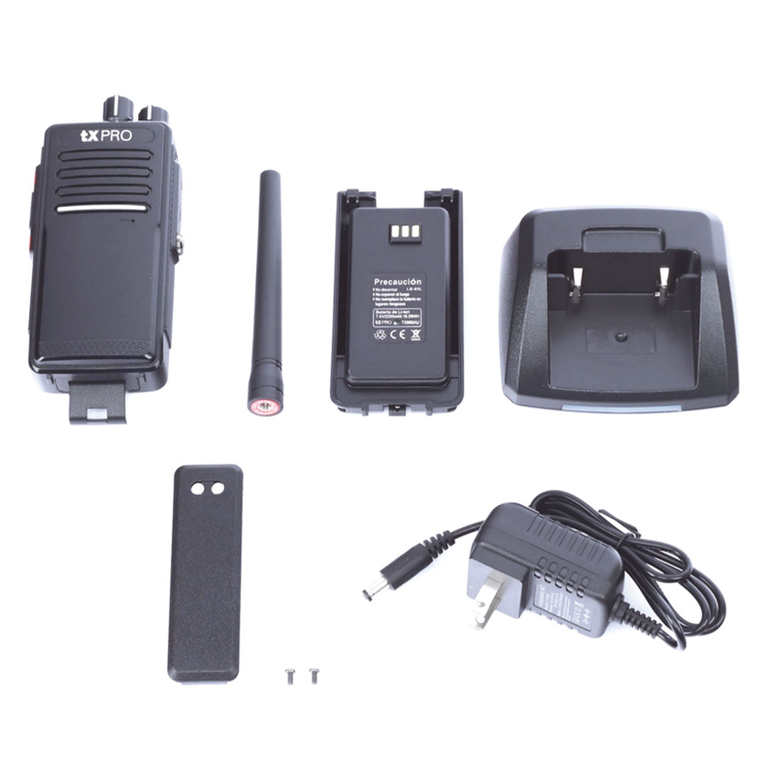TXPRO TX680 AV Radio portatil VHF 136-174 MHz 5 W, incluye antena, batería, cargador y clip