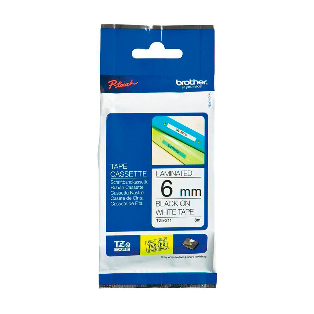 BROTHER TZE-211 Cinta Laminada Color Blanco 6mm x 8m