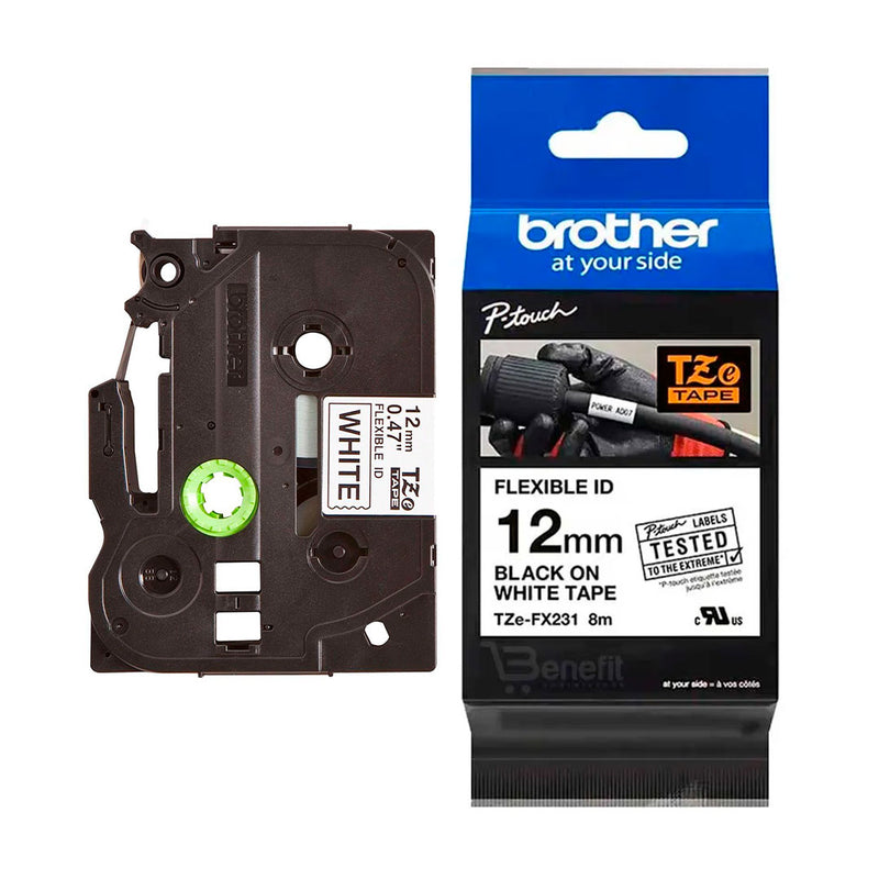 BROTHER TZEFX-231 Cinta Laminada Flexible Blanco 12mm 8m