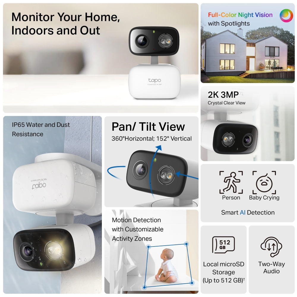TP-LINK Tapo C216 Cámara de Vigilancia Wi-Fi de 360 con Detección IA y Resistencia IP65
