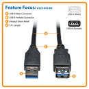TRIPP-LITE U324-003-BK CABLE, USB, 3.0, A/AM/H, 91CM, Cable, de Extensión, SuperSpeed, USB-A a USB-A, M/H, Negro, 91 cm