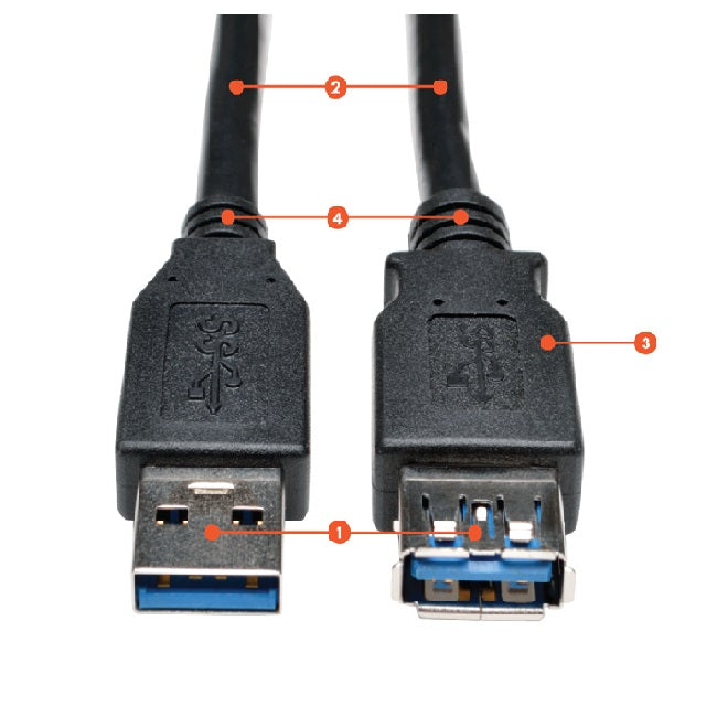 TRIPP-LITE U324-003-BK CABLE, USB, 3.0, A/AM/H, 91CM, Cable, de Extensión, SuperSpeed, USB-A a USB-A, M/H, Negro, 91 cm