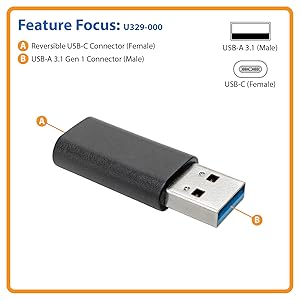 TRIPP-LITE U329-000 Adaptador, USB-C, Hembra, USB-A, Macho, USB 3.0 